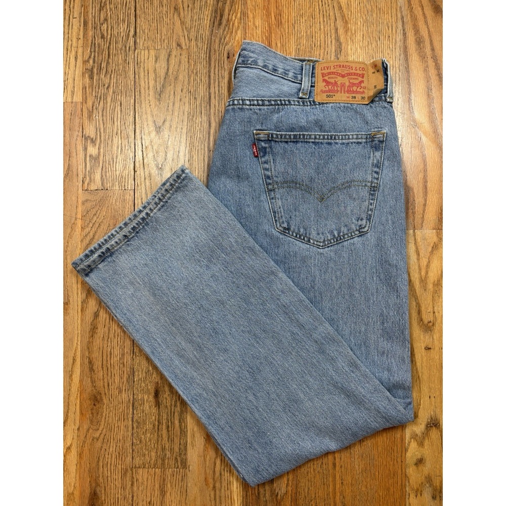Levis‎ 501 Jeans Men 38x30 Light Blue Wash Denim Button Fly